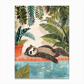 Sloth Bear Relaxing In A Hot Spring Storybook Illustration 3 Canvas Print