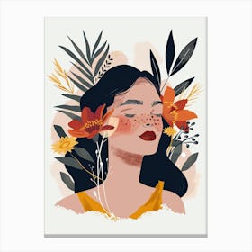 Woman With Flowers, Boho Canvas Print