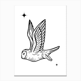 Owl In Flight Monoline Hand Drawing Aesthetic Illustration Canvas Print