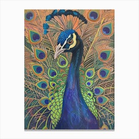 Colourful Folk Inspired Peacock Portrait 2 Canvas Print