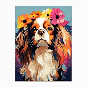 Cavalier King Charles Spaniel Portrait With A Flower Crown, Matisse Painting Style 3 Canvas Print
