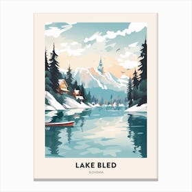 Vintage Winter Travel Poster Lake Bled Slovenia 2 Canvas Print