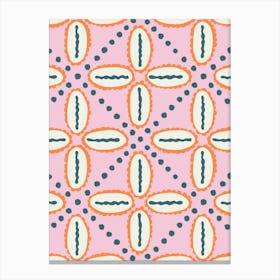 Cowrie Shell Damask Grid White, Orange, Pink, Navy Stampe su tela