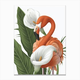 American Flamingo And Calla Lily Minimalist Illustration 2 Canvas Print