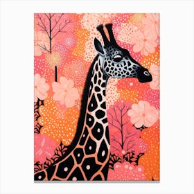 Giraffe In The Flowers Pink Tones 3 Canvas Print