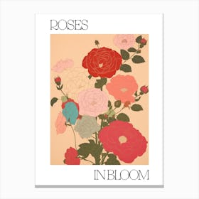 Roses In Bloom Flowers Bold Illustration 4 Canvas Print