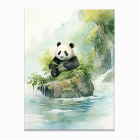 Panda Art Fishing Watercolour 2 Canvas Print