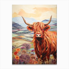 Patchwork Illustration Of A Highland Cow 4 Canvas Print