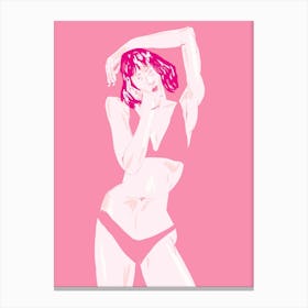 Girl In Underwear Pink Canvas Print