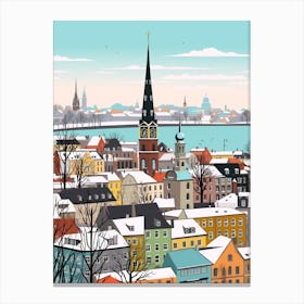 Retro Winter Illustration Hamburg Germany 1 Canvas Print