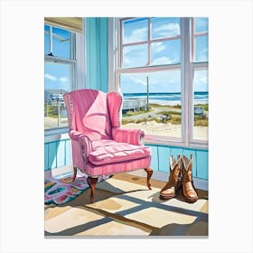 Pink Chair On The Beach 1 Canvas Print