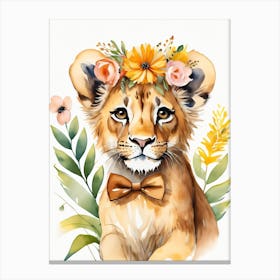 Baby Lion Sheep Flower Crown Bowties Woodland Animal Nursery Decor (12) Result Canvas Print