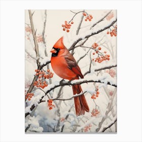 Winter Bird Painting Cardinal 3 Canvas Print