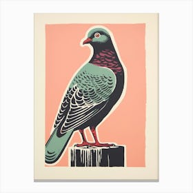 Vintage Bird Linocut Pigeon 3 Canvas Print
