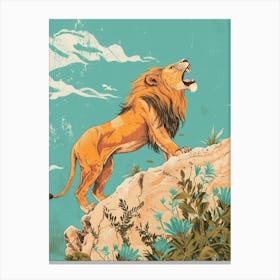 Barbary Lion Roaring On A Cliff Illustration 1 Canvas Print