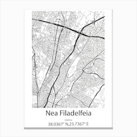 Nea Filadelfeia,Greece Minimalist Map Canvas Print