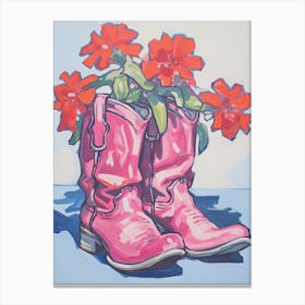 A Painting Of Cowboy Boots With Red Flowers, Fauvist Style, Still Life 7 Canvas Print