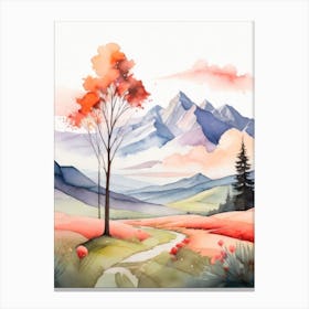 Tranquil Mountains In Minimalist Watercolor Vertical Composition 57 Canvas Print