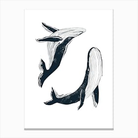 Whales Linocut 1 Canvas Print