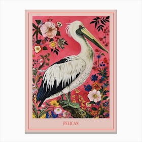 Floral Animal Painting Pelican 2 Poster Canvas Print