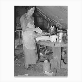 White Migrant Mother Making Biscuits In Tent Home, Mercedes, Texas, See 32108 D By Russell Lee Canvas Print