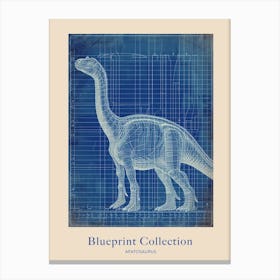 Apatosaurus Dinosaur Blue Print Sketch 1 Poster Canvas Print