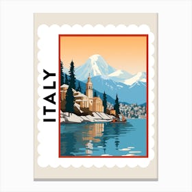 Retro Winter Stamp Poster Lake Como Italy 3 Canvas Print