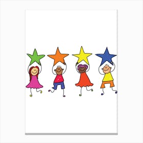Children Playing, Fun, Children's, Kids, Nursery, Cot, Bedroom, Animal, Colourful, Art, Wall Print Canvas Print