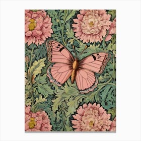 Pink Carnations And Butterflies Style William Morris Canvas Print