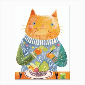 Orange Eating Salad Folk Illustration 2 Canvas Print