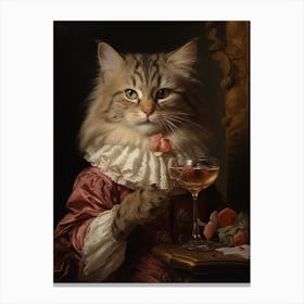 Cat Drinking Wine Rococo Style 4 Canvas Print