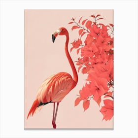 Chilean Flamingo Bougainvillea Minimalist Illustration 4 Canvas Print