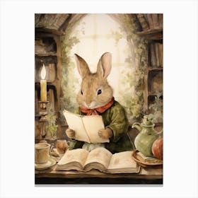Bunny Reading Rabbit Prints Watercolour 5 Canvas Print