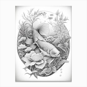 Hikari Mujimono 1, Koi Fish Haeckel Style Illustastration Canvas Print