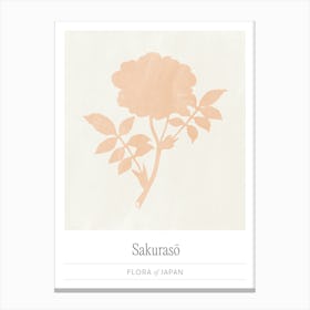 Japan Flower Market, Japandi Floral Silhouette in Peach Pink Canvas Print