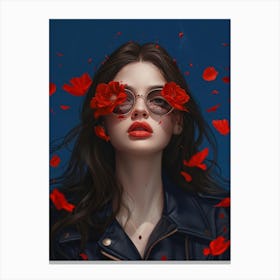 Girl With Red Flowers Canvas Print