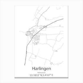 Harlingen,Netherlands Minimalist Map Canvas Print