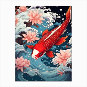Koi Fish Animal Drawing In The Style Of Ukiyo E 4 Canvas Print