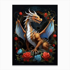 Dragon With Roses 2 Canvas Print