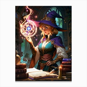 Witch In A Library Canvas Print