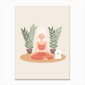 Girl Meditating With Dog Canvas Print