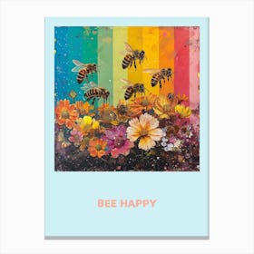 Bee Happy Rainbow Poster 1 Canvas Print