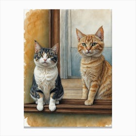 Two Cats In A Window Canvas Print