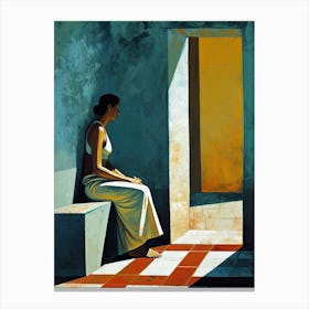 Mexican Woman Sitting In Doorway Canvas Print