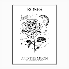 Roses And The Moon Line Drawing 3 Poster Canvas Print