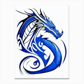 Dragon Symbol Blue And White Line Drawing Canvas Print