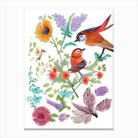 Watercolor Birds And Flowers Canvas Print