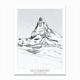 Matterhorn Switzerland Italy Line Drawing 2 Poster Canvas Print