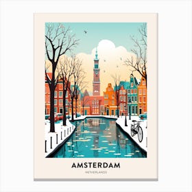 Vintage Winter Travel Poster Amsterdam Netherlands 2 Canvas Print