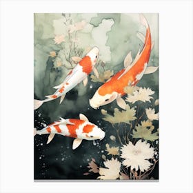 Orange Koi Fish Watercolour With Botanicals 7 Canvas Print